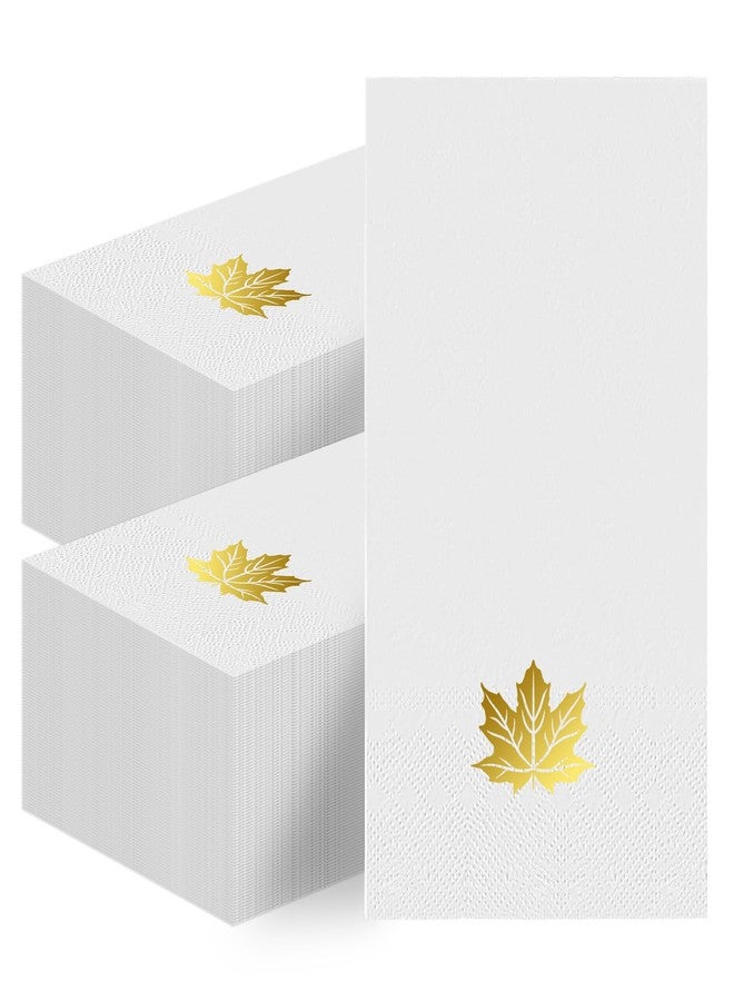 ARQRHTLY Fall Maple Guest Napkins, 50 Pcs Gold Foil Cocktail Paper Napkins Disposable Luncheon Dinner Hand Towels for Autumn Harvest Thanksgiving Party Home Kitchen Bathroom Decor, 4.3 x 7.8 Inch - Image 1